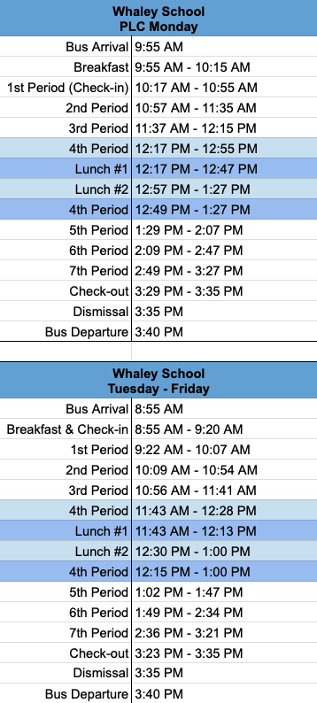 Whaley Community Bell Schedule